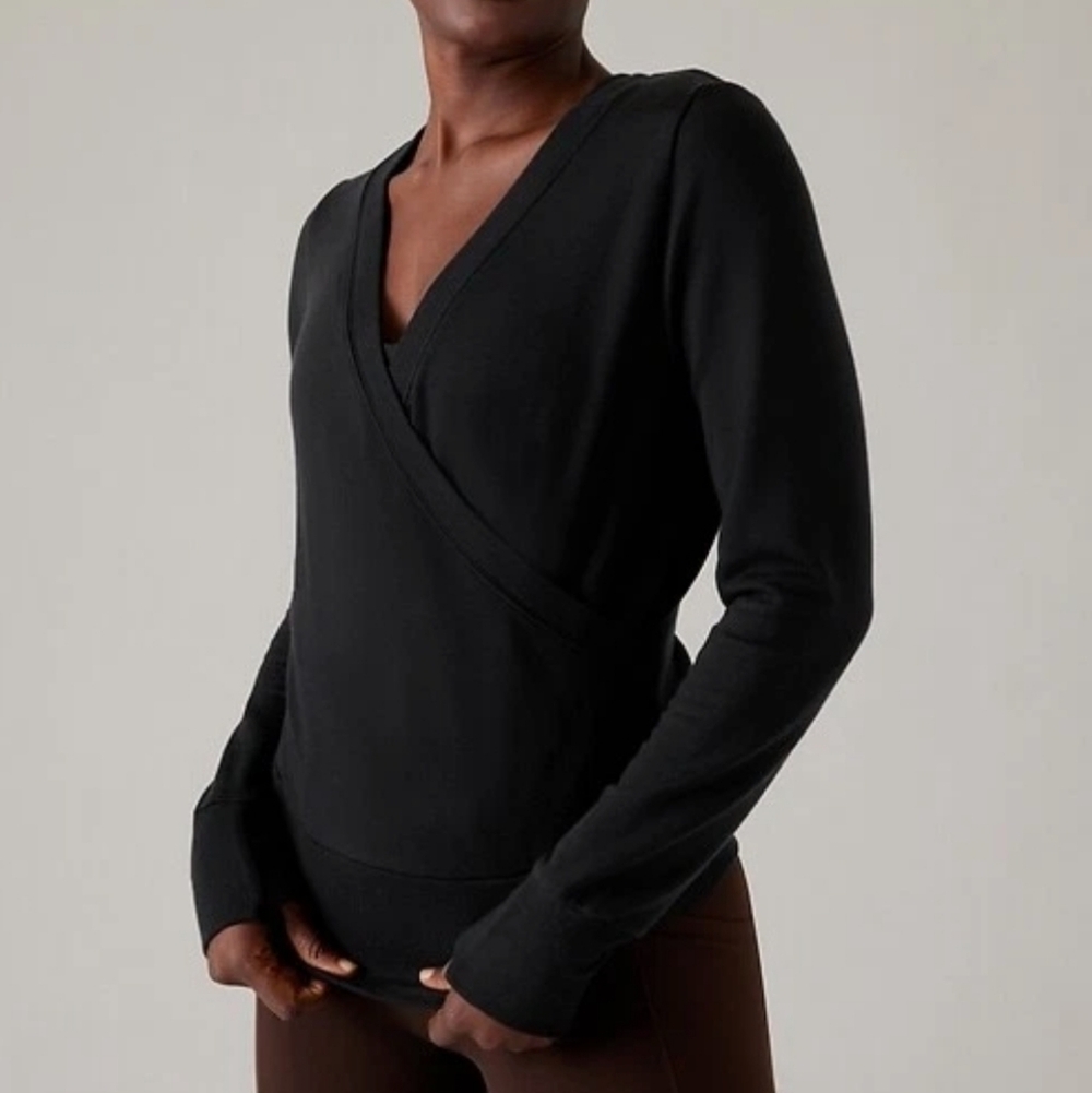 Athleta Black Wrap-Style Long Sleeve Sweatshirt
